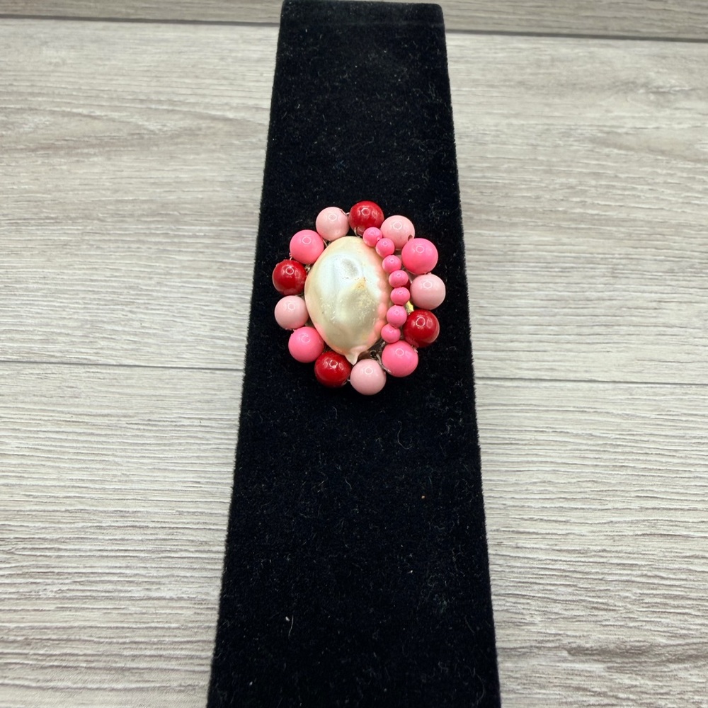 Elegant Pink and Red Beaded Brooch